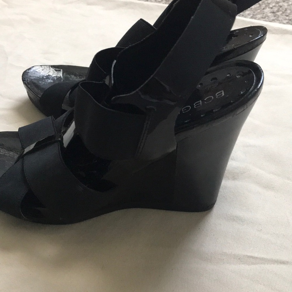 Black BCBG high heeled wedges